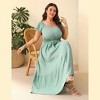 YESFASHION Plus Size Women Boho Maxi Dress Short Sleeves High Waist Ruffle Design Casual Summer Dress with Pockets - 3 of 4