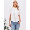 INSPIRE CHIC Women's Short Puff Sleeve Cotton Peter Pan Collar Button Up Crochet Panel Blouse - 4 of 4