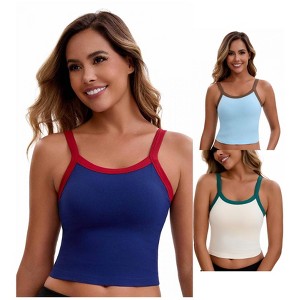 INSPIRE CHIC Women's 3 Packs Spaghetti Strap Camisole Sleeveless Contrast Color Cropped Tank Top - 1 of 4