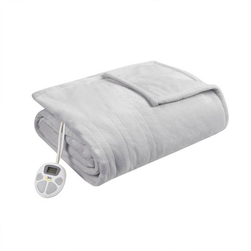 Serta Full Plush Electric Heated Blanket Light Gray