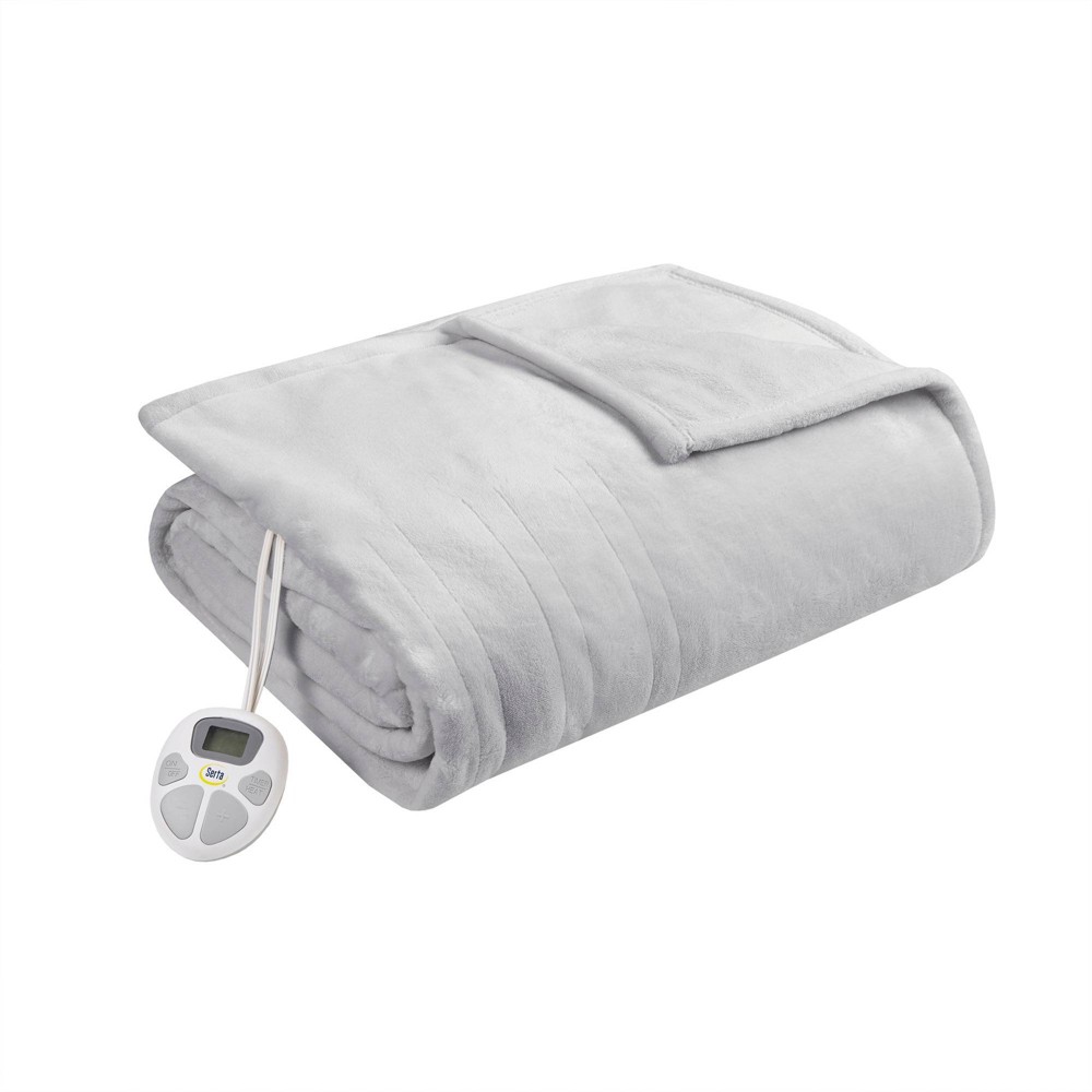 Photos - Duvet Serta Full Plush Electric Heated Blanket Light Gray 