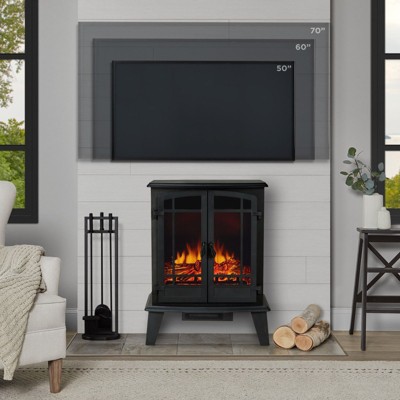 Foster Black Metal Free-Standing Electric Fireplace with Mantel