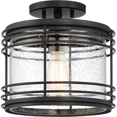 Matte Black Geometric 21" Indoor/Outdoor Ceiling Light with Glass
