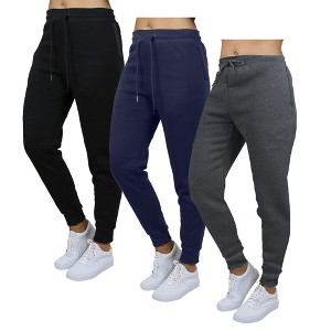 Blue Ice Women's Loose  Fit Heavyweight Classic Fleece Jogger Sweatpants With Zipper Side Pockets- 3 Pack - 1 of 4