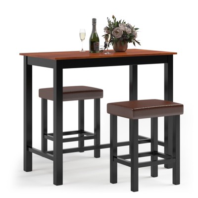 Costway 3 Piece Pub Table Set Counter Height Kitchen Breakfast Bar Dining Table W/Stools Black