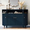 48"Curved Design Storage Cabinet made of Fraxinus Mandschuric Solid Wood Veneer Navy Blue - 2 of 4