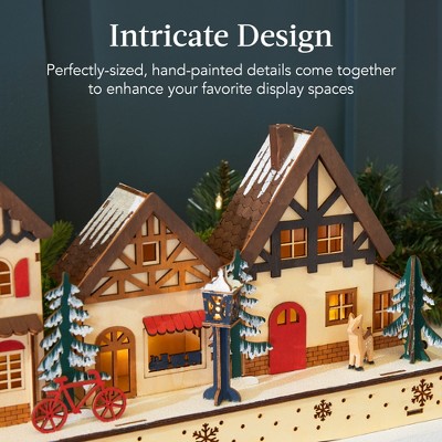 The Holiday Aisle® Pre-Lit Wooden Christmas Village, Winter Mantel Decor, Traditional Holiday Decoration For Home, Living Room, Entryway W/LED Lights, Plug-In/Battery-Powered W/Timer