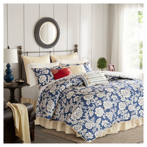 Navy Rose Cotton Twill Duvet Cover Set California King 9pc Target