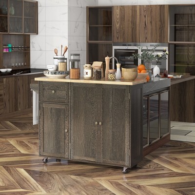 NicBex Mobile Kitchen Island Cart Multifunctional Kitchen Carts on Wheels with Storage with 2 Cabinets and 1 Drawer for Dining Rooms, Brown