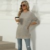 Womens Round Neck Pocket Split Hem Loose Fit Solid Color Tshirt Top - 3 of 4