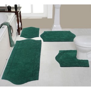 Waterford Tufted Bath Rug, Extra Soft and Absorbent, Non-Slip Bath Mats, Machine Washable bath rugs for Bathroom, 4 Pcs Set with Contour, Bottle Green - 1 of 4