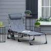 Outsunny Padded Folding Chaise Lounge Chair, Outdoor 6-Level Reclining Camping Tanning Chair with Headrest for Beach, Yard, Patio, Pool - 2 of 4