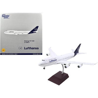 Boeing 747-400 Commercial Aircraft with Flaps Down "Lufthansa" White w/Dark Blue Tail 1/200 Diecast Model Airplane by GeminiJets