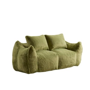 Gulches Green Faux Fur Oversized Giant Bean Bag Couch Loveseat 75x42x28 Inch Ultra Soft Chase Lounge Chair with Pillows - 1 of 4