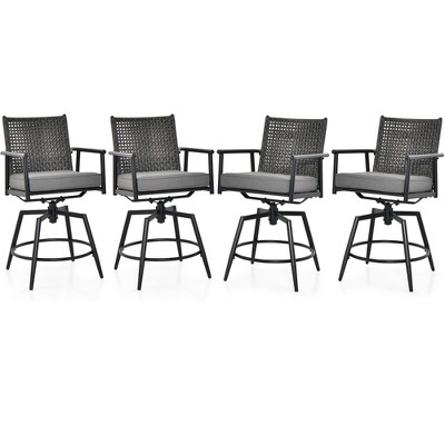 Tangkula Patio Swivel Bar Stools Set of 4 Outdoor Counter Height Bar Chairs w/ PE Rattan Back