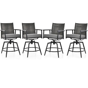 Tangkula Patio Swivel Bar Stools Set of 4 Outdoor Counter Height Bar Chairs w/ PE Rattan Back - 1 of 4