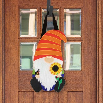 Gnome Sweet Gnome Spring Burlap Door Hanger with Ribbon