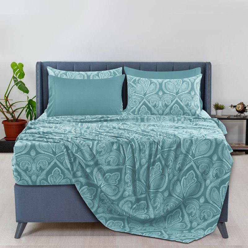 Full Size Blue Paisley Microfiber Deep Pocket Sheet Set