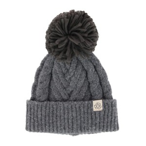 David & Young Women's Chevron Knit Winter Beanie with Matching Yarn Pom - 1 of 4