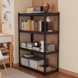 Angel Sar 4-Tier Adjustable Shelf, 122x60x153.5cm Display Rack with Gourd-Shaped Holes, Black Iron & Wood Grain MDF - 1 of 4