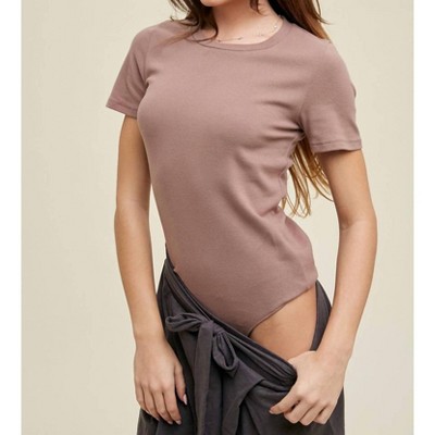 Women's Cotton-Blend Short Sleeve Thong Bodysuit - WISHLIST