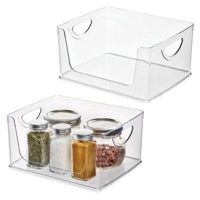 iDesign Stackable Open-Front Storage Bin with Handles for Kitchen, Set of 2, Clear, Made in USA