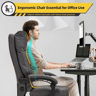 Dark Grey Leather Executive Massage Office Chair with Footrest