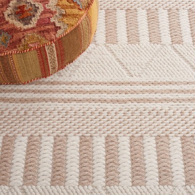 Ivory and Taupe 4' x 6' Handmade Wool Area Rug