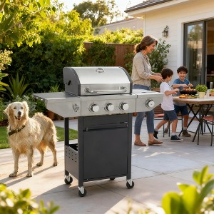 BAOURE 3-Burner Propane Gas Grill with Side Burner, 37,000 BTU Stainless Steel Outdoor BBQ with Precision Temperature Control - 1 of 4