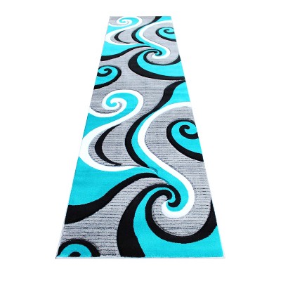 Emma + Oliver 5x5 Round Accent Rug with Modern 3D Sculpted Swirl Pattern  and Varied Texture Piling in Turquoise, Black, White & Gray 