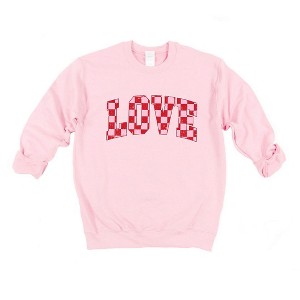 Simply Sage Market Women's Graphic Sweatshirt Distressed Love Checkered - 1 of 4