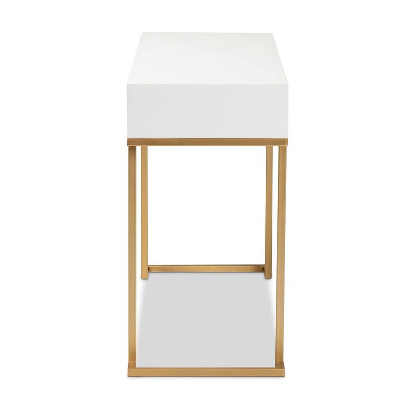 Beagan Wood and Metal 2 Drawer Console Table White/Gold - Baxton Studio, 5 of 13