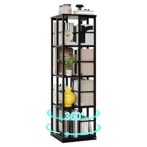 GustoWave Metal 360° Rotating Bookshelf, 4-Tier Corner Book Shelf Tower, Floor Standing Industrial Book Magazines Storage Organizer - 1 of 4
