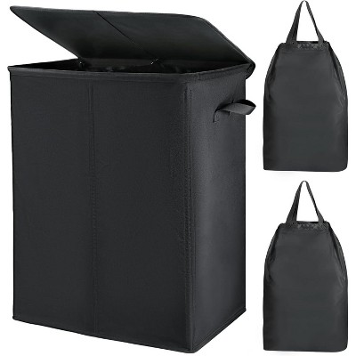 154L Double Laundry Hamper with Lid and 2 Removable Laundry Bags, Large Collapsible 2 Dividers Dirty Clothes Basket with Handles