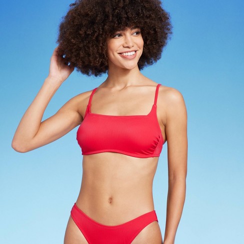 Women's Ribbed Square Neck Bralette Bikini Top - Wild Fable™ Red L