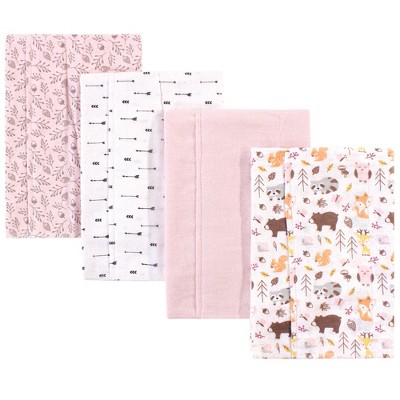 Hudson Baby Infant Girl Cotton Flannel Burp Cloths 4pk, Girl Pinecone, One Size