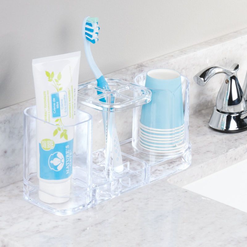 mDesign Plastic Bathroom Countertop Toothbrush Storage Organizer Stand, 3 of 10