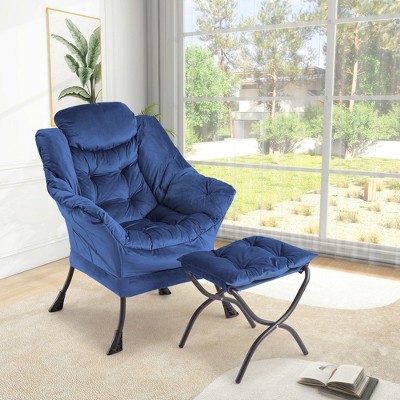 Lazy Chair with Ottoman, Large Lounge Accent Chair, Comfy Armchair with Folding Footrest,Reading Armchair with Side Pocket for Living Room, Bedroom