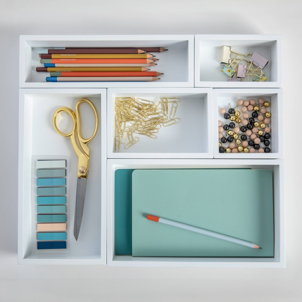 Photos - Accessory Martha Stewart 6 Compartment Wooden Desk Drawer Organizer Set White 