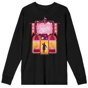 Wonka 2023 Character Silhouette In Doorway Crew Neck Long Sleeve Black Adult Tee - 1 of 3