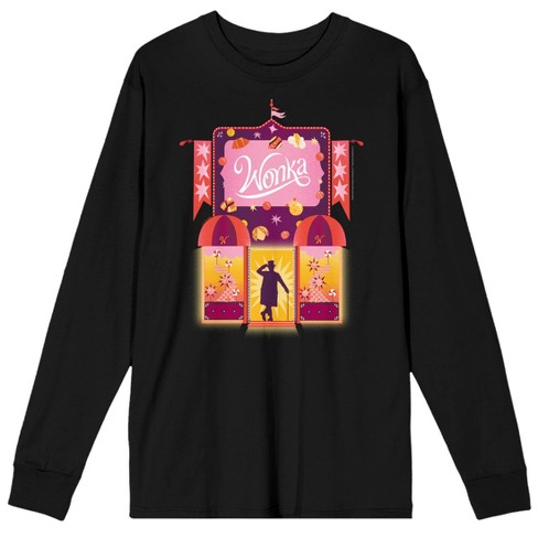 Wonka 2023 Character Silhouette In Doorway Crew Neck Long Sleeve Black  Adult Tee-large : Target