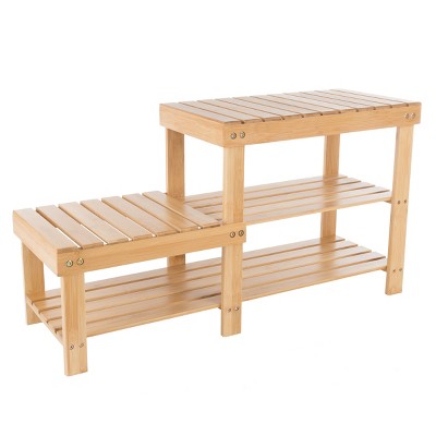Hastings Home 2-Tier Bamboo Shoe Rack and Bench