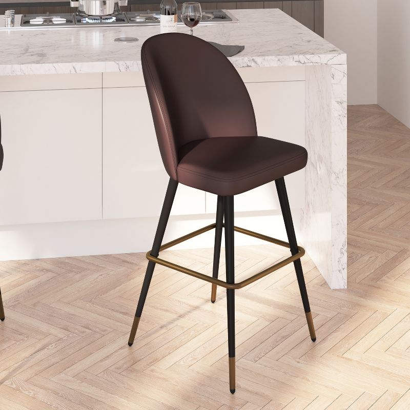 Merrick Lane Set of 2 Modern Armless Barstools with Contoured Backs, Steel Frames, and Integrated Footrests, 2 of 12