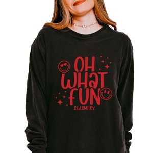 S.W.Smiley Oh What Fun Sparkle - Womens Garment Dyed Long Sleeve - 1 of 3