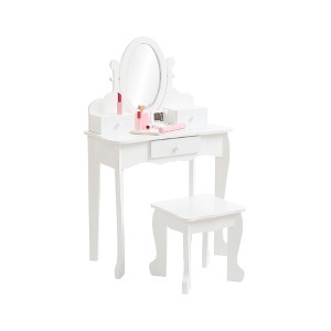 Kids Vanity Set, Adjustable Angle Mirror, Wooden Makeup Table, Pretend Play Girls Vanity Table and Chair Set, for Bedroom, Playroom - 1 of 4