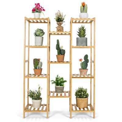 Costway Bamboo 11-tier Plant Stand Utility Shelf Free Standing Storage ...