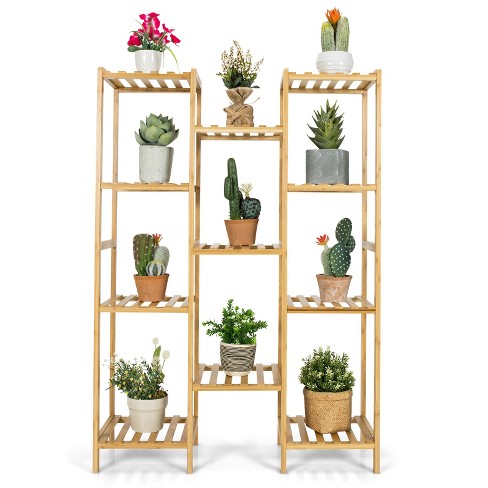 Costway Bamboo 9-Tier Plant Stand Utility Shelf Free Standing