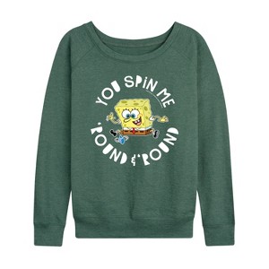 Women's - SpongeBob SquarePants - You Spin Me Round And Round Lightweight French Terry Wide Neck Long Sleeve Graphic Shirt - 1 of 4