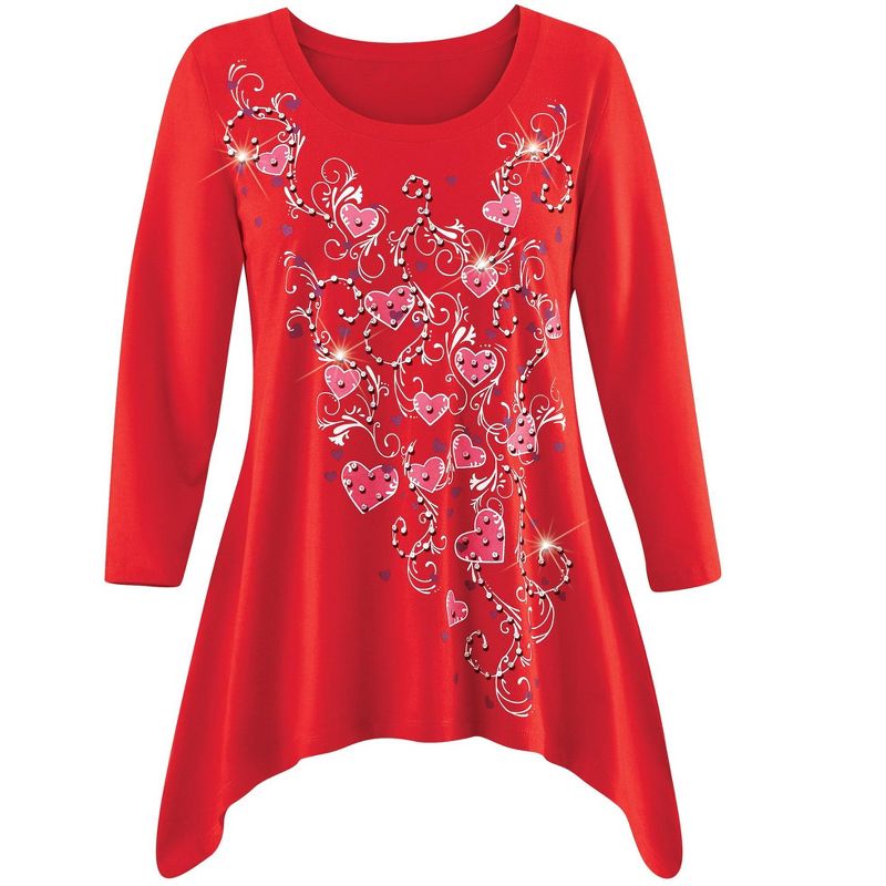 Collections Etc Cascading Valentine's Day Red Sharkbite Tunic, 1 of 5