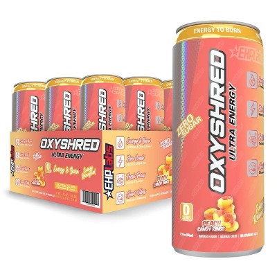 EHPlabs OxyShred Energy Drink - Zero Sugar, Zero Calories, with Amino Acids, Vitamin C, Green Tea Extract & Clean Caffeine - Peach (12-Pack)